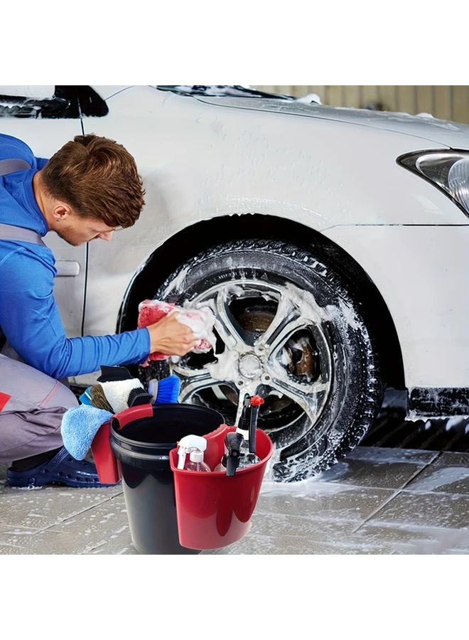 Black Car Wash Bucket With Side Storage And External Tool Holder For Detailing Brushes Gloves - Image 3